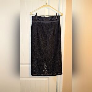 Black Floral Laced Midi Skirt